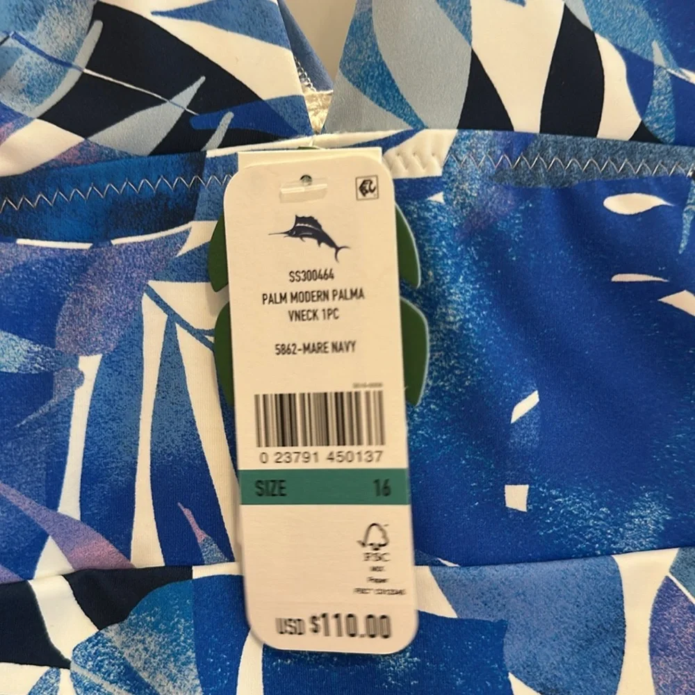 NWT Tommy Bahama Palm Modern Palma Mare Navy V-Neck One-Piece Swimsuit Size 16 - Picture 5 of 6